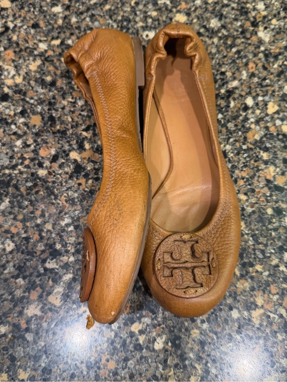 Tory Burch Tan Leather Logo Ballet Flats 7.5